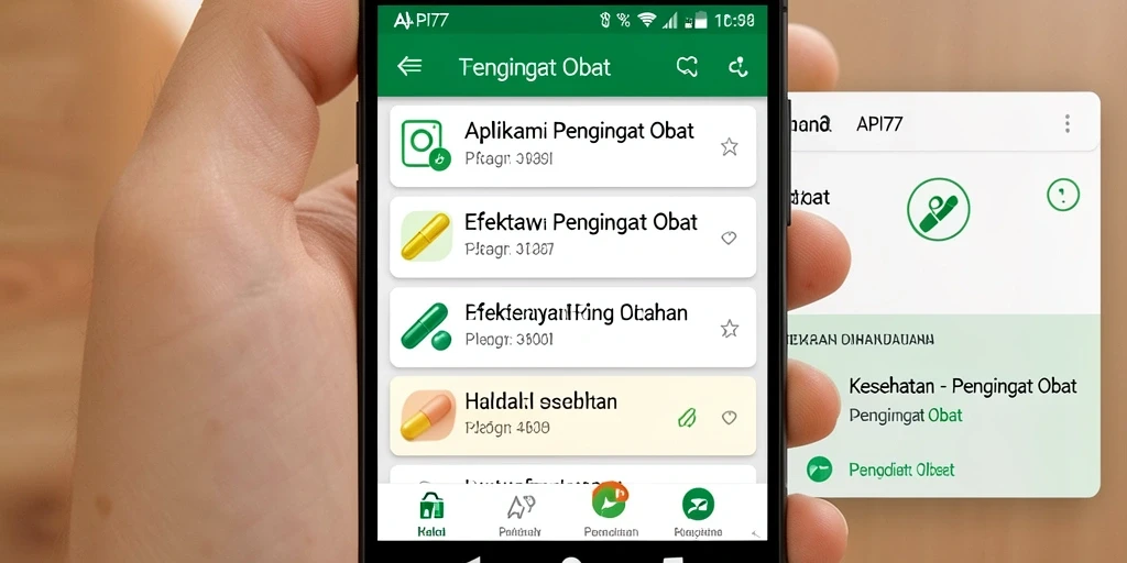 Antarmuka pengguna aplikasi Pengingat Obat API77 yang sederhana dan informatif.
