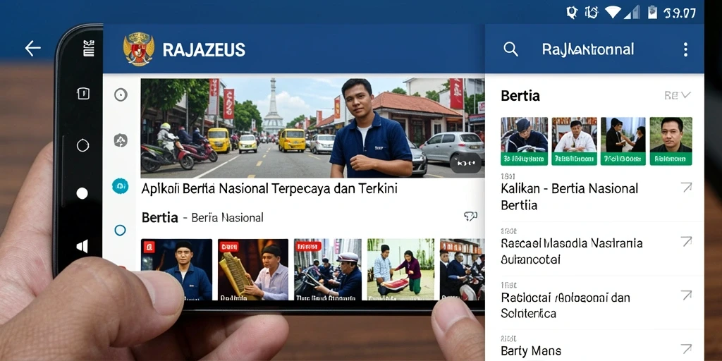 Screenshot antarmuka utama RAJAZEUS menunjukkan fitur berita terkini.