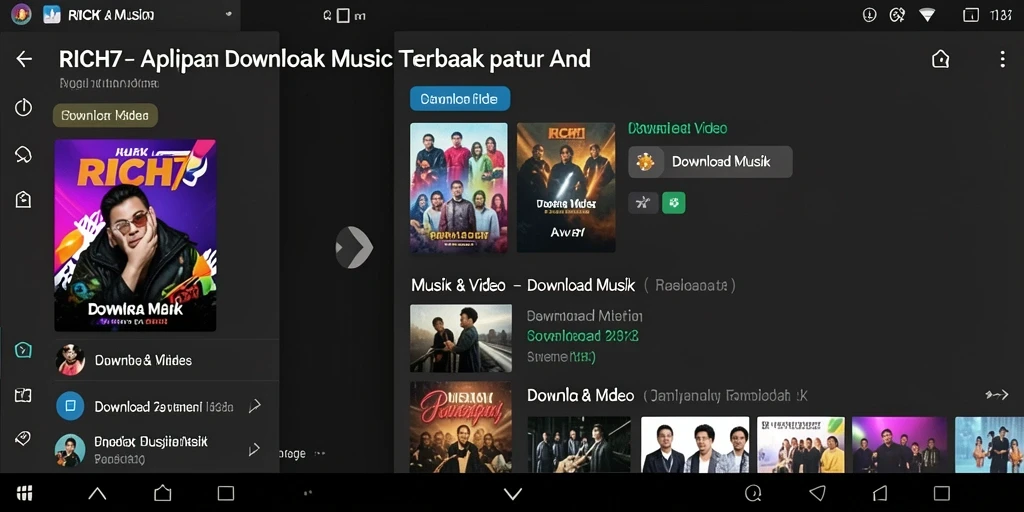 Antarmuka aplikasi RICH7 untuk Download Musik yang menarik dan mudah digunakan.